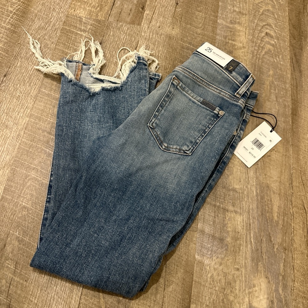 7 For All Mankind High Rise Distressed Blue Jeans